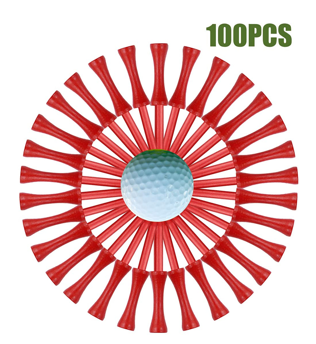 Step Down Golf Tees 2-1/8''Or 2-3/4''Or 3-1/4'' 100 Pack Durable Wooden Bamboo Golf Castle Tees (Red, 2 3/4 Inch)