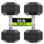 Hex Dumbbell Rubber Encased Strength Training Dumbbells, Hand Weight For Workout & Exercise/Pair of 50LB