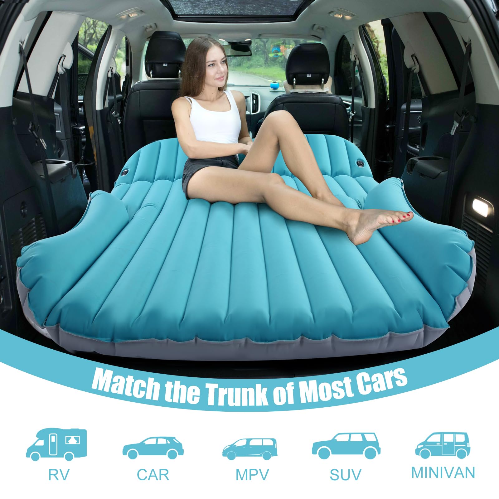 Kmz Suv Air Mattress Double-Sided Car Mattress Camping Bed Inflatable Bed With Electric Pump For Suv Trunk And Rear Seat - Gray