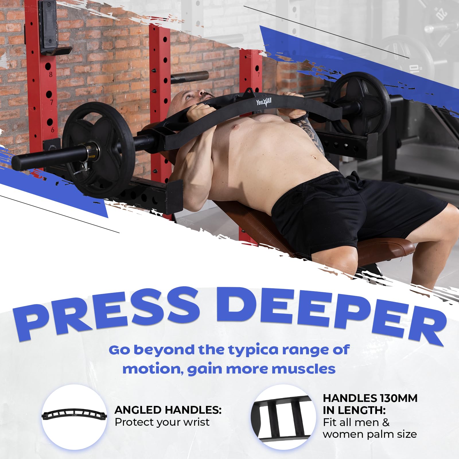 Yes4All Multi Grip Barbell & Cable Attachment, Curved Swiss Barbell For Greater Range Of Motion, 600 Lbs Capacity
