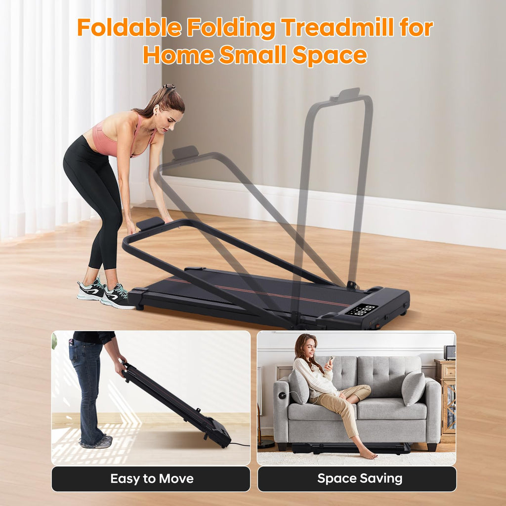 Walking Pad With Handle Bar And Incline, 3.0Hp Portable Small Treadmills With Handles For Home Small Spaces, 0.6-6.2Mph Electric