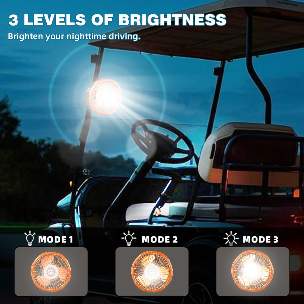 Aipset Rechargeable Golf Cart Fan, 10400Mah Battery, 3-Speed With Led Light, 36 Hrs Work, Remote Control, Hang Hook, Usb & Type