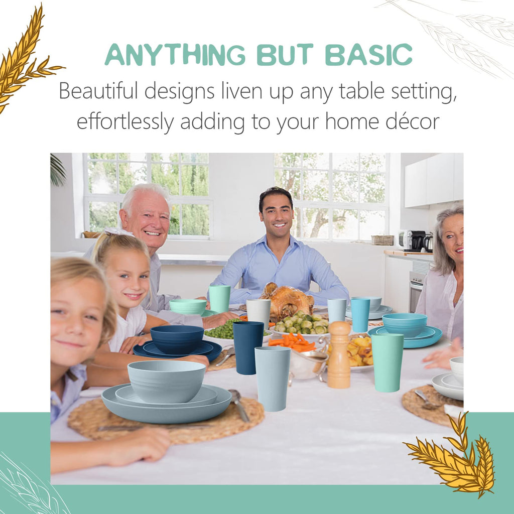 Teivio 32-Piece With Flatware Kitchen Plastic Wheat Straw Dinnerware Set, Service For 8, Dinner Plates, Dessert Plate, Cereal Bo