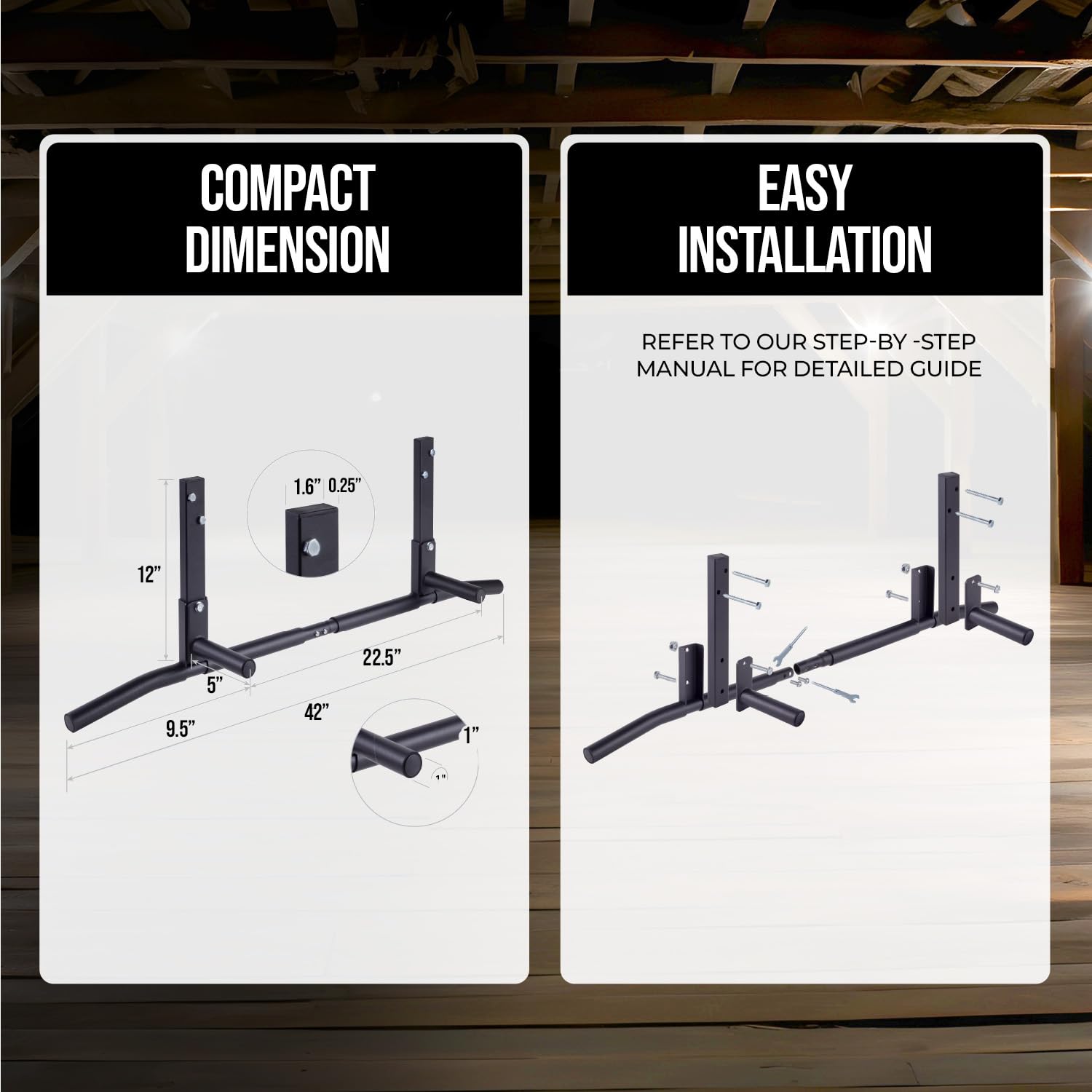 Amstaff Fitness Joist Mount Pull Up Bar, Ceiling Mounted Chin Up Bar For Home Gym, Crossfit, Beam, Rafter - Heavy Duty, Multi Gr
