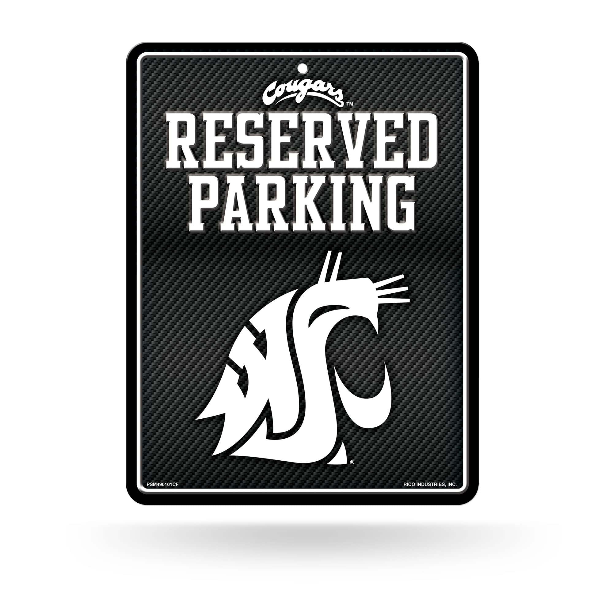 Rico Industries NCAA Washington State Cougars Metal Parking Sign 8.5 x 11 Carbon Fiber Metal Parking Sign - Great for Man Cave, 