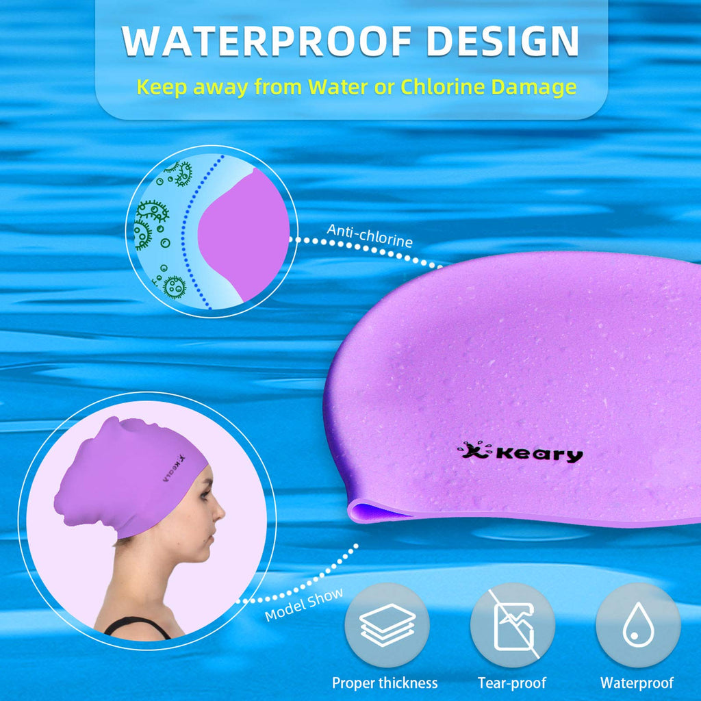 Keary 2 Pack Silicone Swim Cap For Long Hair Women Girls Waterproof Pool Swimming Cap Cover Ears To Keep Your Hair Dry, 3D Ergon