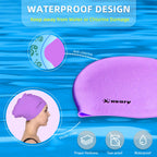 Keary 2 Pack Silicone Swim Cap For Long Hair Women Girls Waterproof Pool Swimming Cap Cover Ears To Keep Your Hair Dry, 3D Ergon