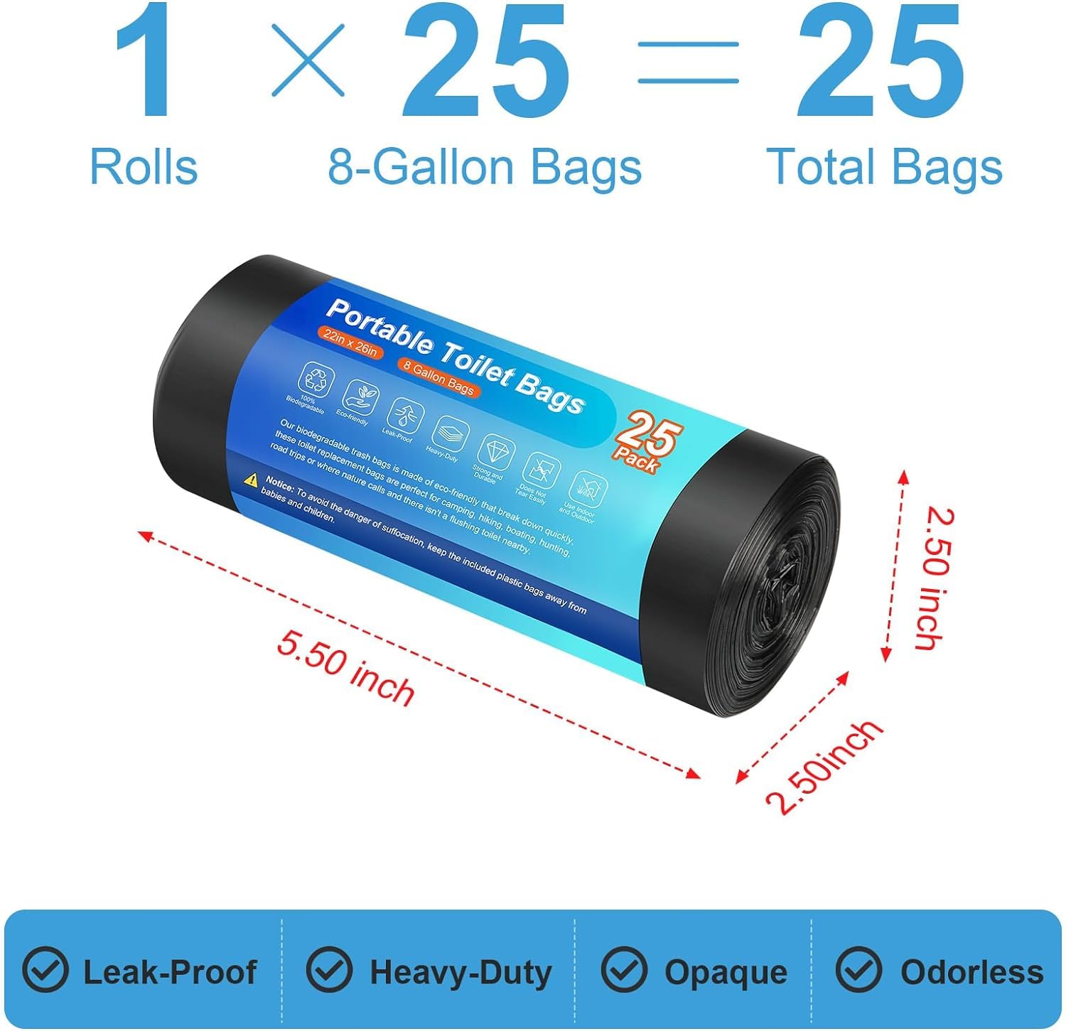 Siewl 25 Portable Camping Toilet Bags, Biodegradable Compostable Thickened For 5 Gallon Bucket Toilet