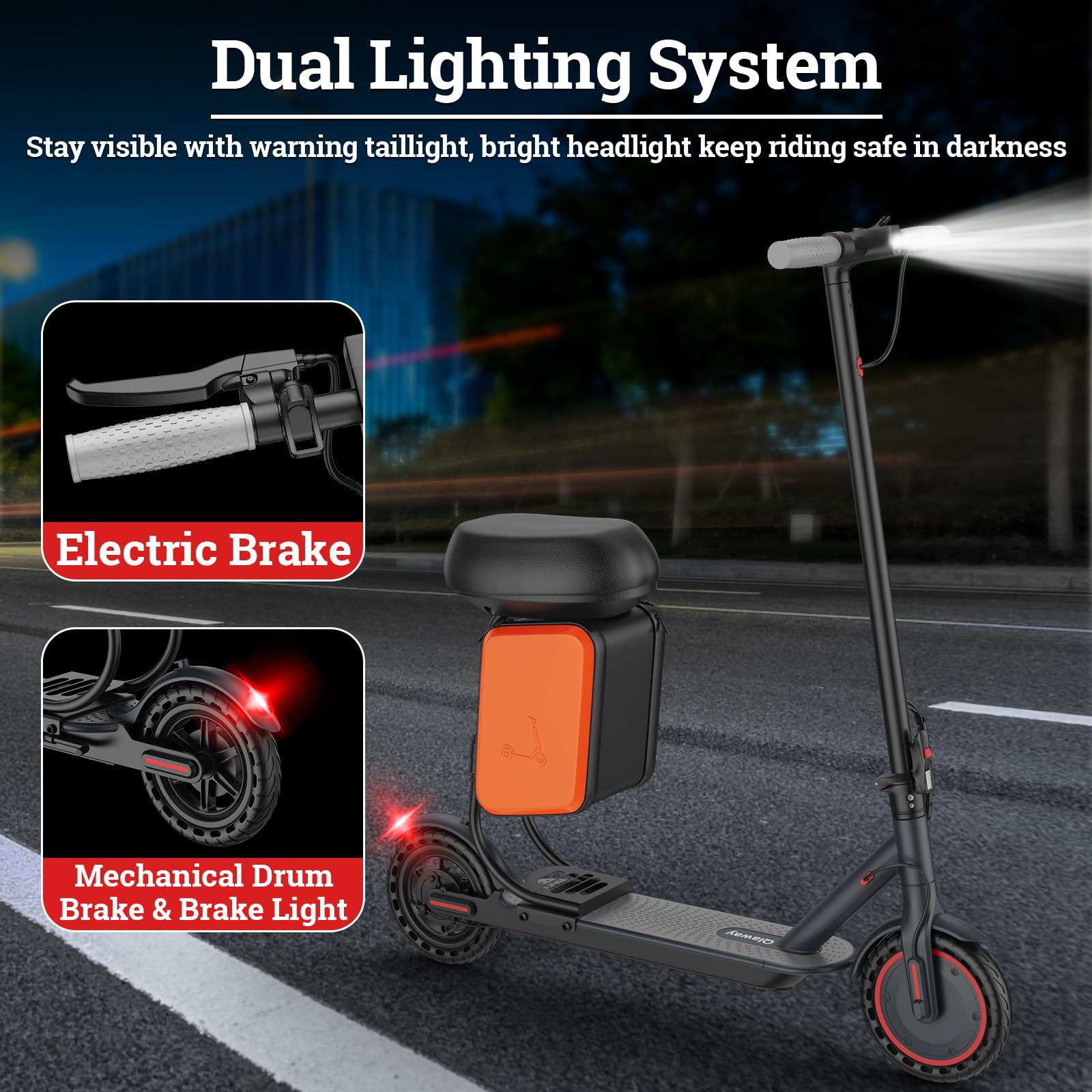 Qlaway Electric Scooter for Adults - 2-in-1 Seat Box, 8.5 Solid Tire, Powerful 350W Motor, Top Speed 19 MPH, Max 16 Miles Ranges