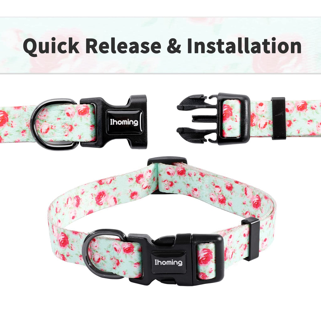 Ihoming Dog Collar And Leash Set For Daily Outdoor Walking Running Training, Floral Greenlake Design For Large Boys Girls Dogs C