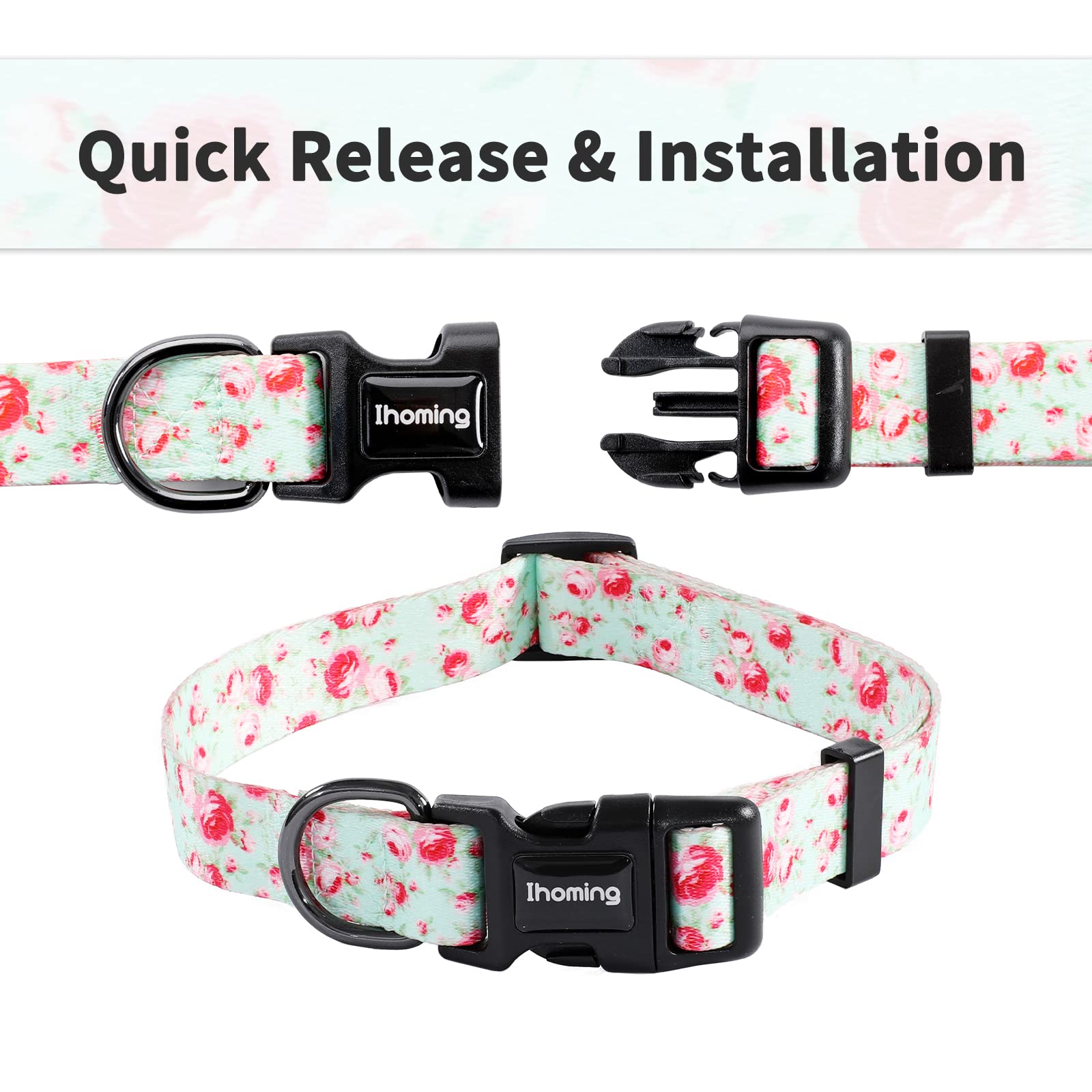 Ihoming Dog Collar And Leash Set For Daily Outdoor Walking Running Training, Floral Greenlake Design For Small Boys Girls Dogs C
