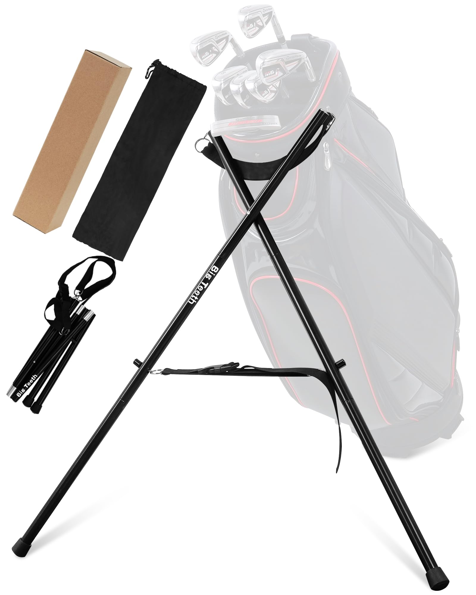 Big Teeth Golf Bag Stand Attachment, Lightweight Updated Attachable Stand for Golf Bag, Portable Golf Bag Accessories Foldable L