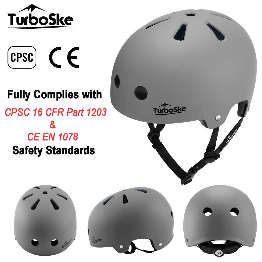 Turboske Skateboard Helmet, Bmx Helmet, Multi-Sport Helmet, Bike Helmet For Kids, Youth, Men, Women (Gray, L/Xl (22.8''-24''))