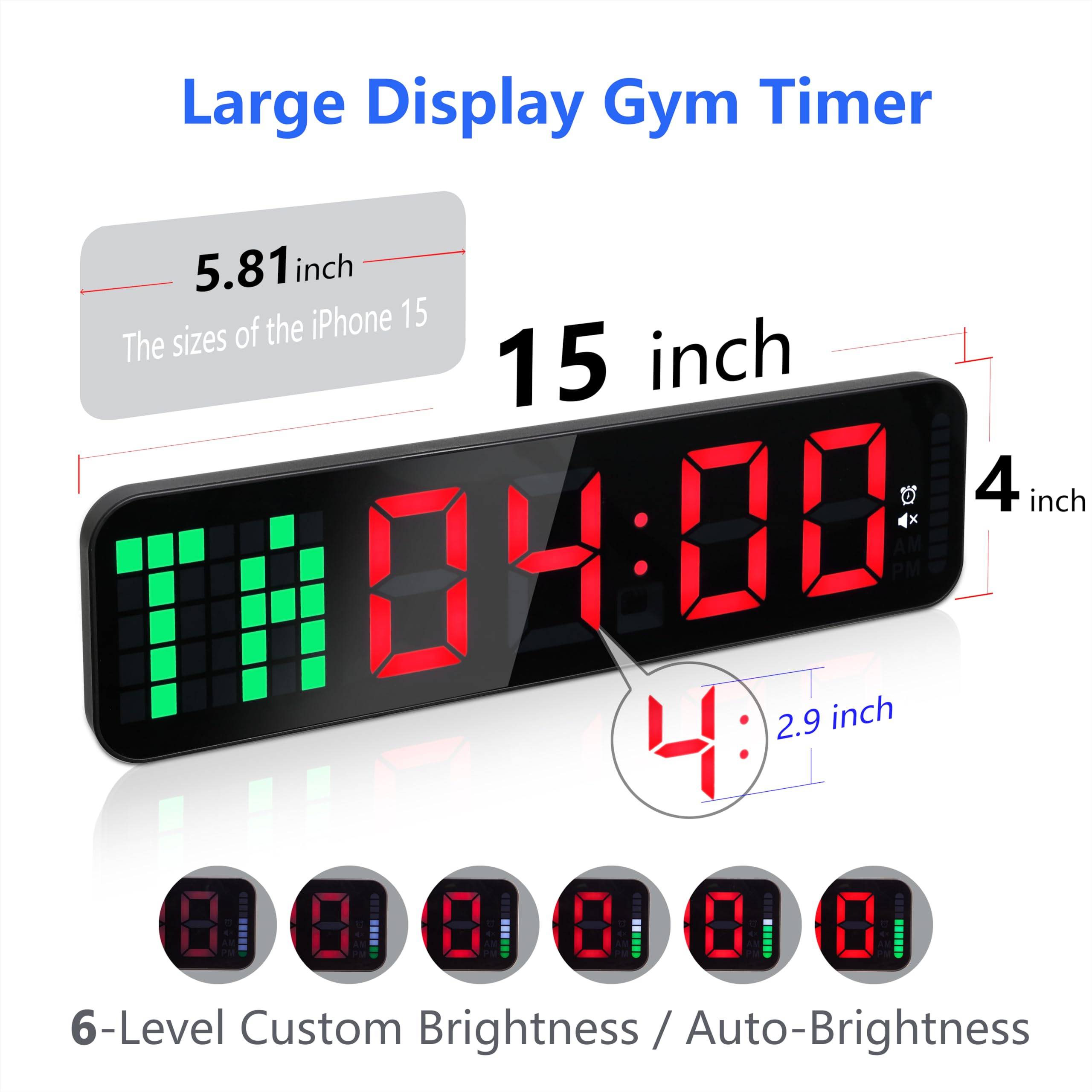 Lucorb Gym Timer - Large Digital Gym Clock Wall With Interval Time Progress Bar, Countdown/Up Stopwatch, Remote Control For Home