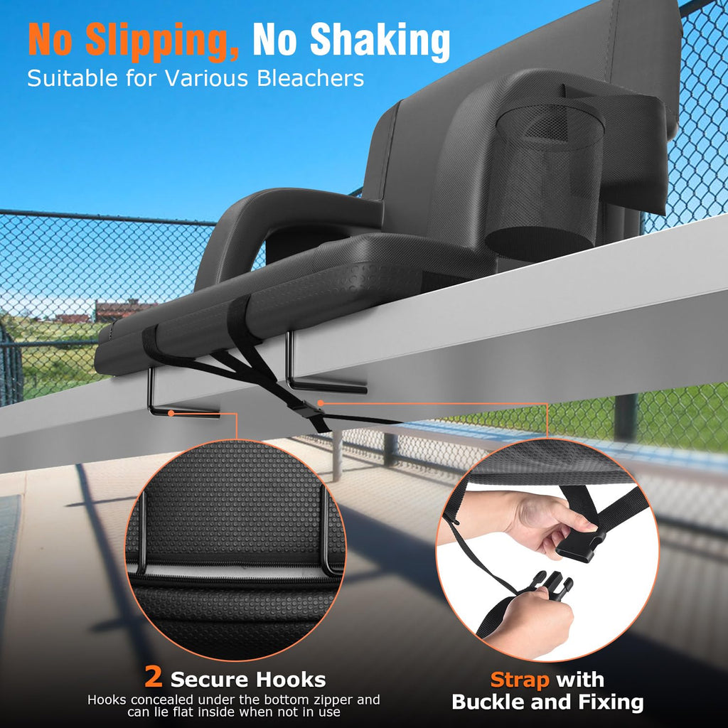 Suteck Dual-Side Heated Stadium Seat With Back Support, 23 Wide Cushion, Foldable Bleacher Chair W/Usb 3-Level Heating, 5 Storag