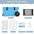 55 Quart Cooler With Wheels, Ice Chests Portable Camping Cooler Holds Ice Up To 6 Days, Leak-Proof Outdoor Insulated Cooler With