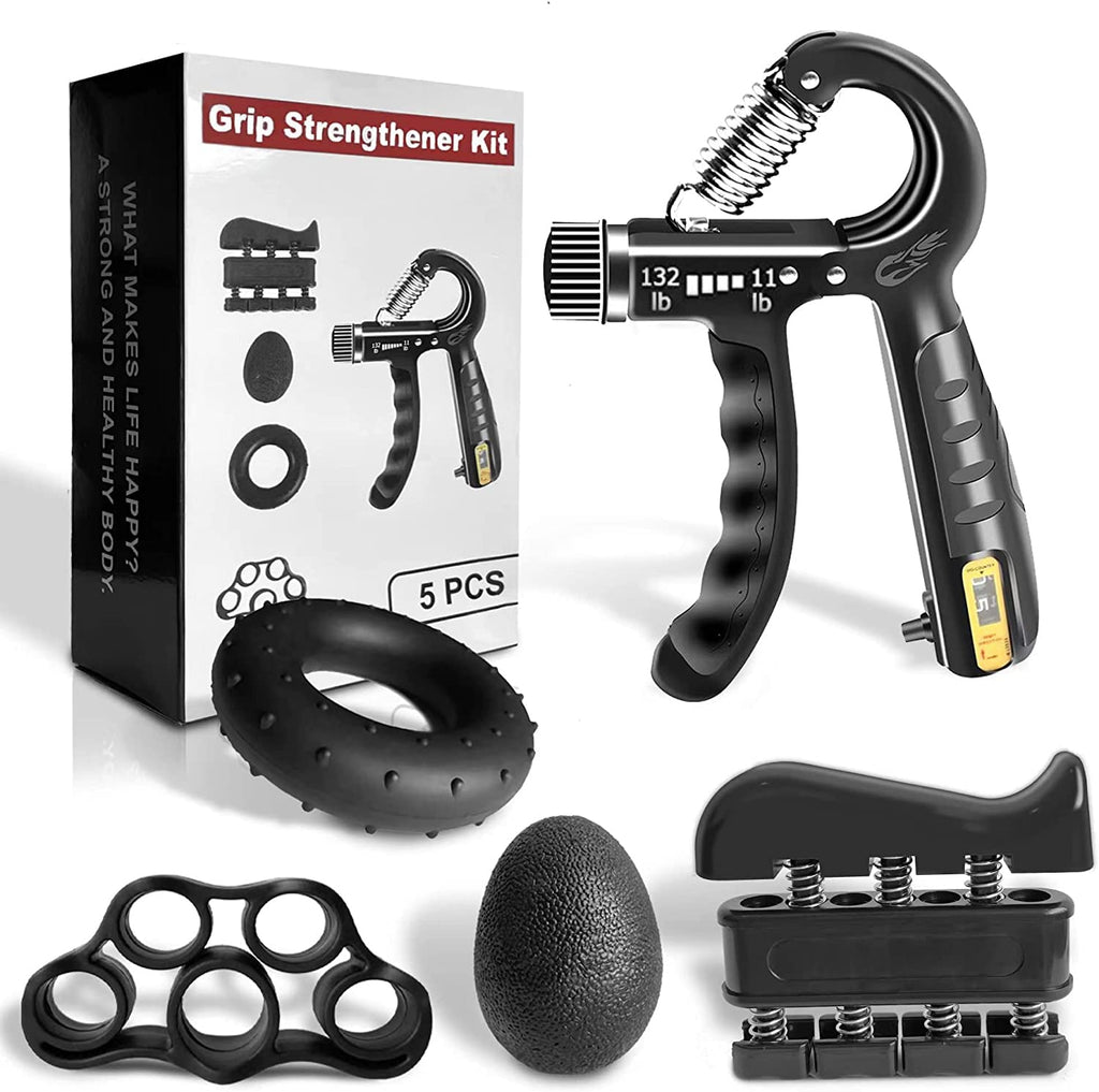 Flyfe Grip Strength Trainer Kit (5 Pack), Forearm Strengthener, Hand Squeezer Adjustable Resistance, Finger Stretcher, Grip Ring