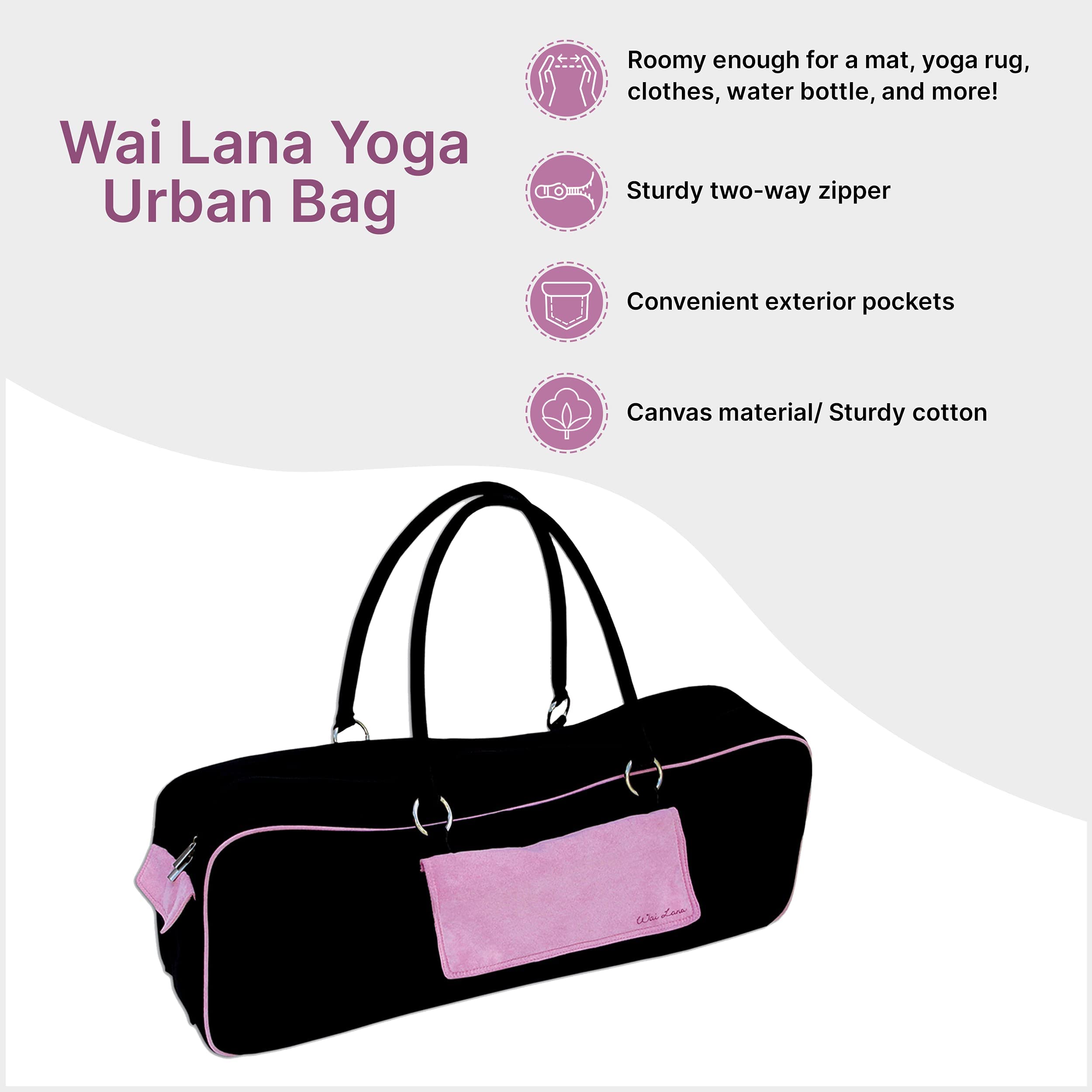 Wai Lana Yoga Urban Bag With Two-Way Zipper And Multi-Functional Storage Pockets (Black With Pink)
