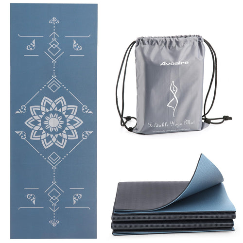 Avoalre Foldable Travel Yoga Mat Print | 5Mm Thick Folding Pilates Mat | Non-Slip High Density Floor Exercise Mat For Home Worko