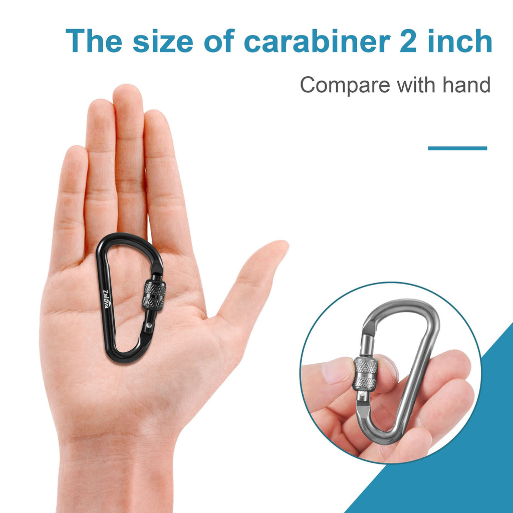 Zalava 6 Pcs 2D-Clip Durable Locking Carabiner Keychain Clip,Keychain Clip Hook,Green