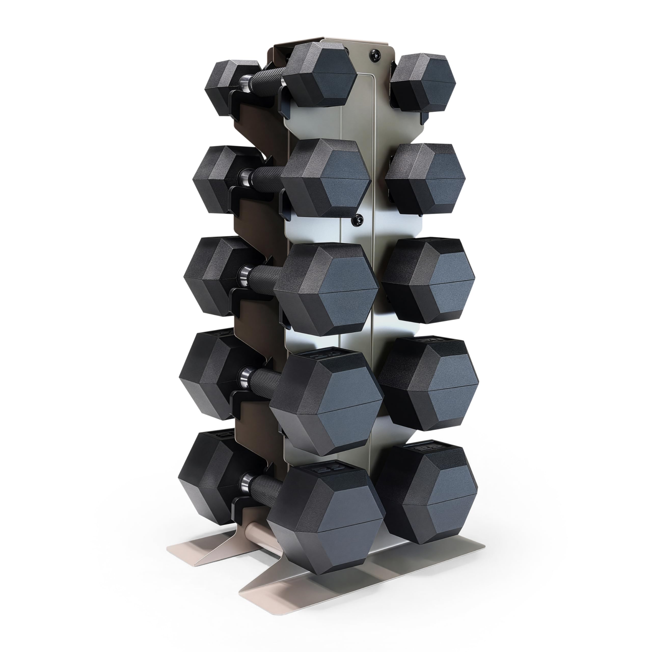 CAP 150 lb Dumbbell Set with Rack, Rubber Coated Hex Free Weight Set, Compact Vertical Storage, for Strength Training, Comfort G