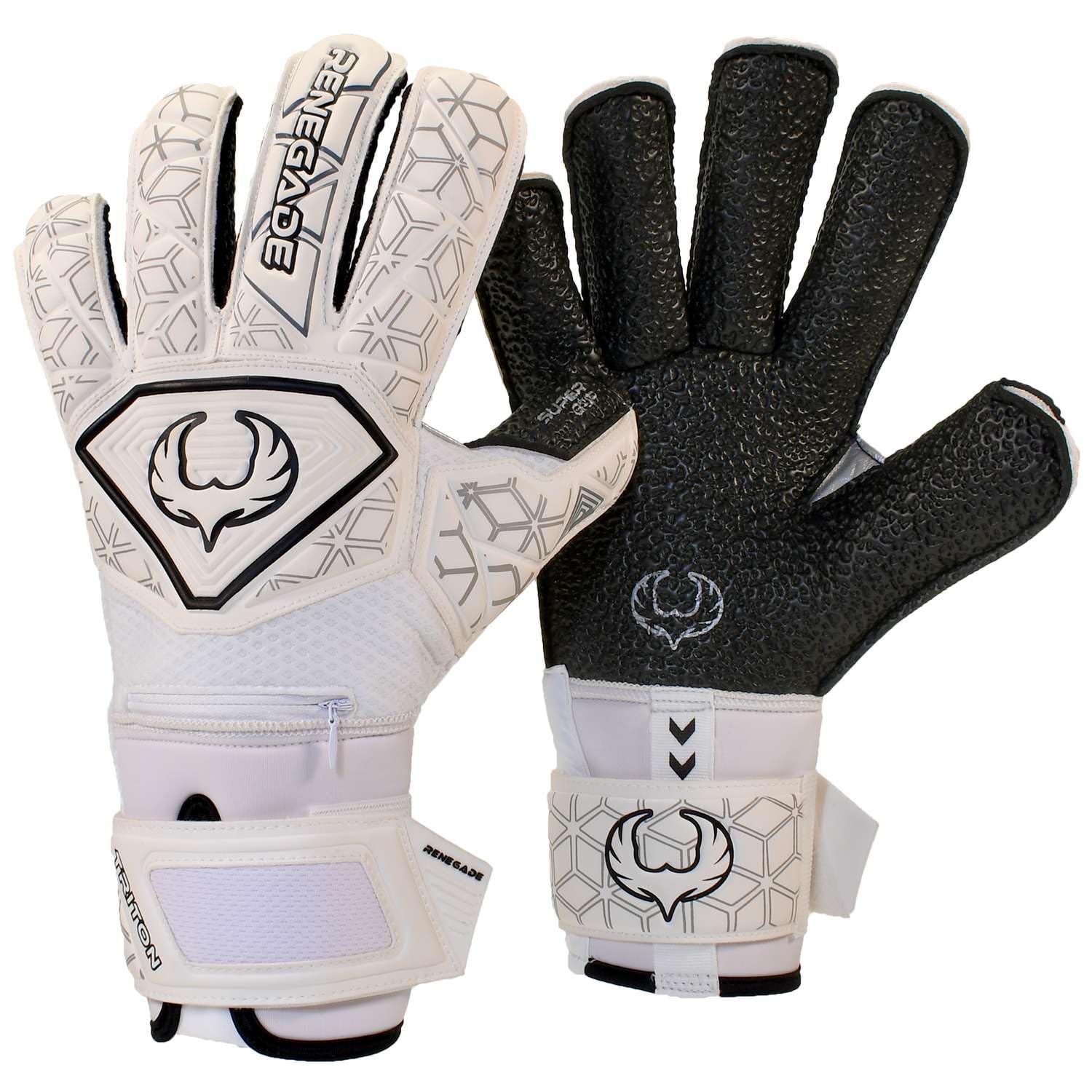 Renegade GK Triton Polaris Goalie Gloves with Pro-Tek Fingersaves | 3.5+3mm Super Grip| White & Black Soccer Goalkeeper Gloves (