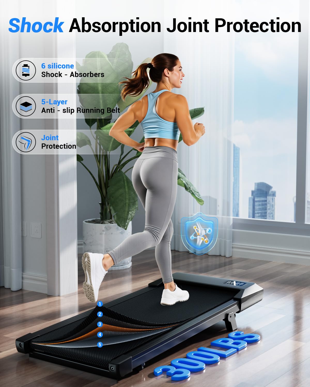Deerrun Walking Pad 2 In 1 Under Desk Treadmill, 2.5Hp Low Noise Walking Pad Running Jogging Machine With Remote Control For Hom