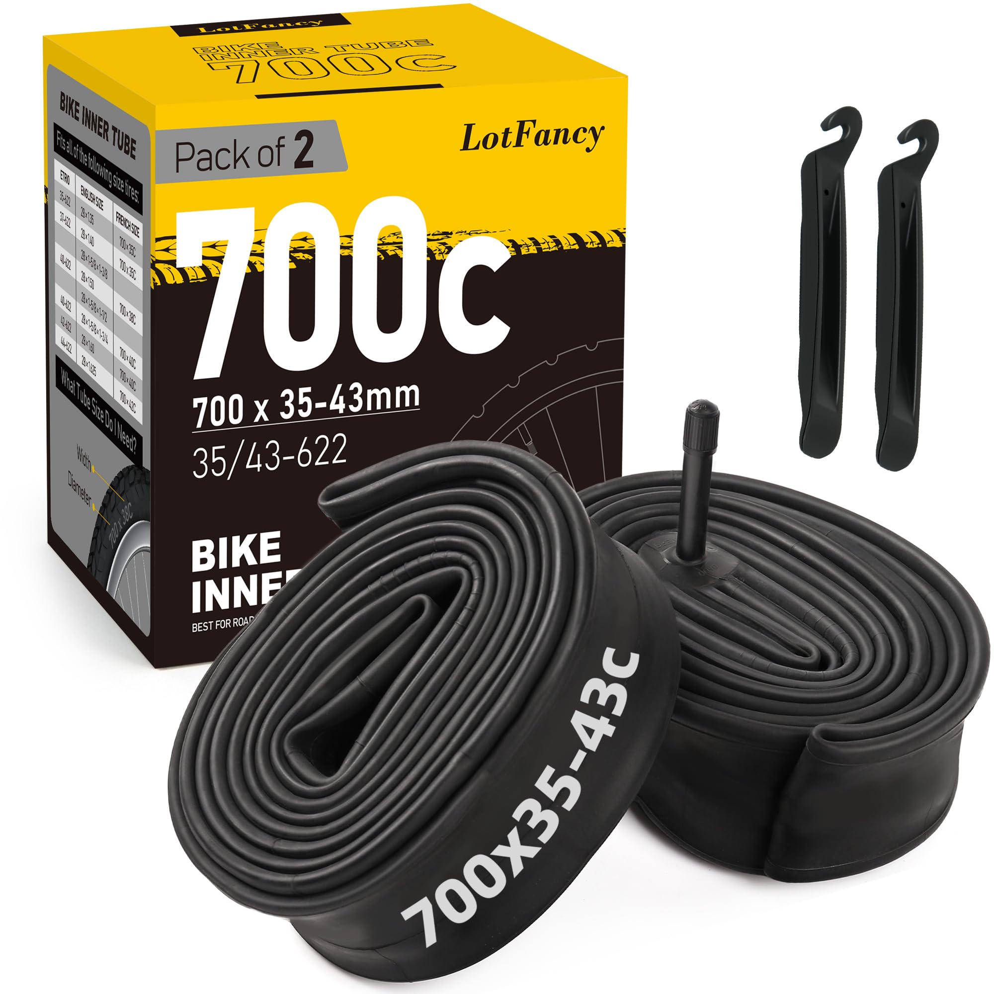 Lotfancy 28'' 700X35/37/38/40/42/43C Bike Tubes, Packof 2, 48Mm Schrader Valve, 700C Road Bicycle Tire Tube