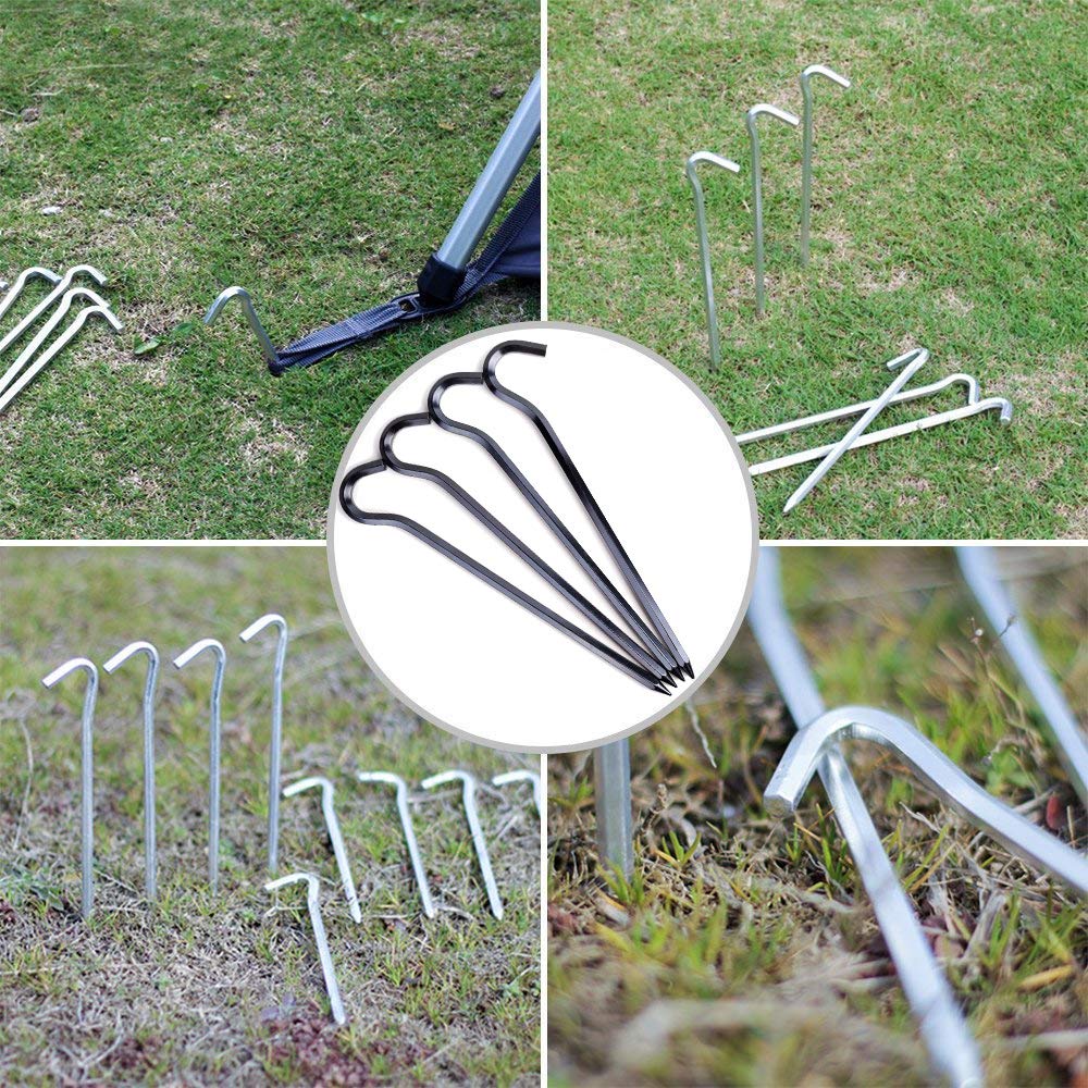 Tent Pegs - 12Pcs Aluminium Tent Stakes Pegs With Hook - 7 Hexagon Rod Stakes Nail Spike Garden Stakes Camping Pegs For Pitching