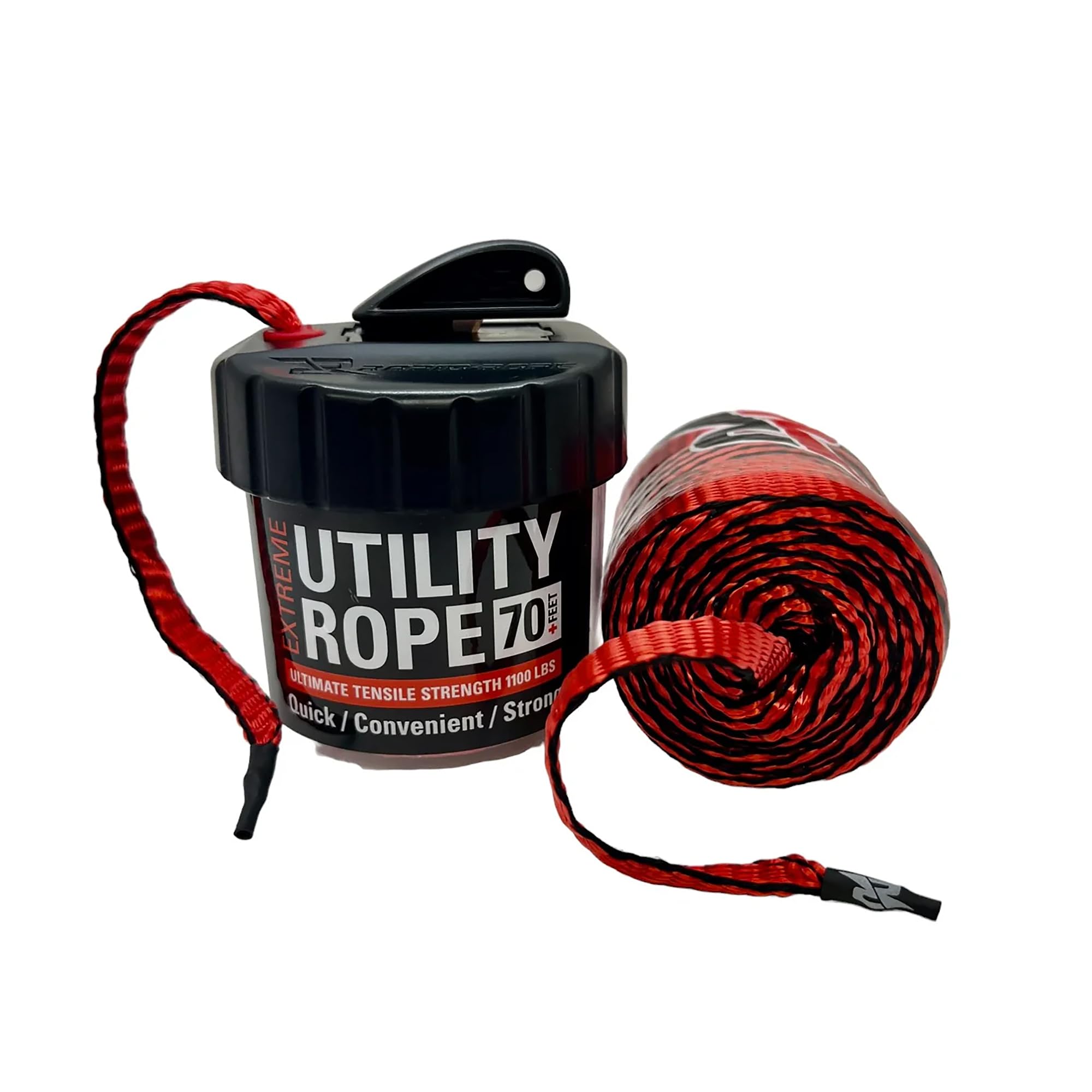 Rapid Rope Canister 70Ft Red Flat Tactical Paracord, Made In Usa, 1100Lb Tested Heavy Duty Poly Rope Test Cord, Non-Tangle Dispe