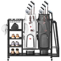 HOOBRO Golf Bag Storage Garage Organizer, Golf Bag Storage Stand Fits 2 Golf Bags and Golf Equipment Rack with Wheels, Extra Sto