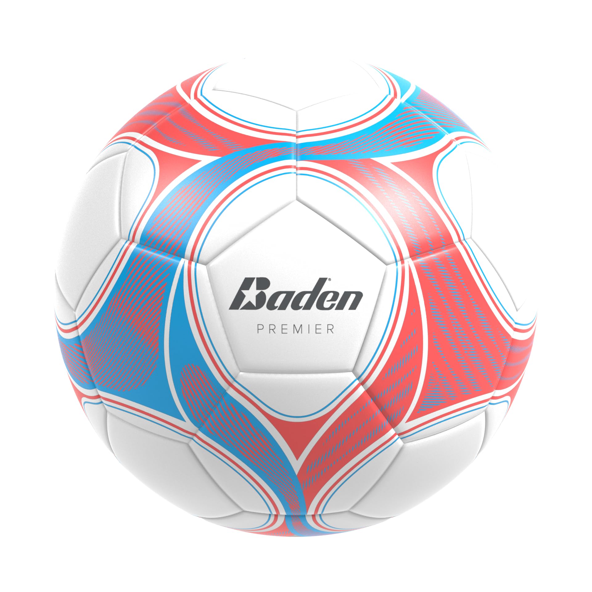 Baden Team Soccer Ball, White/Gray/Blue, Size 5