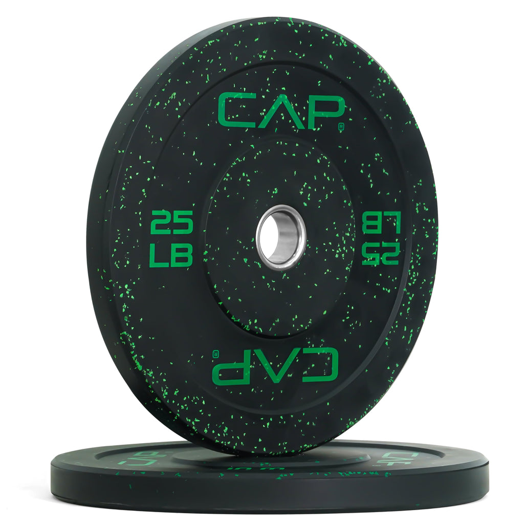 Cap Barbell Economy - Speckled Olympic Bumper Plate Set With Green Logo, Black, 25 Lb Pair
