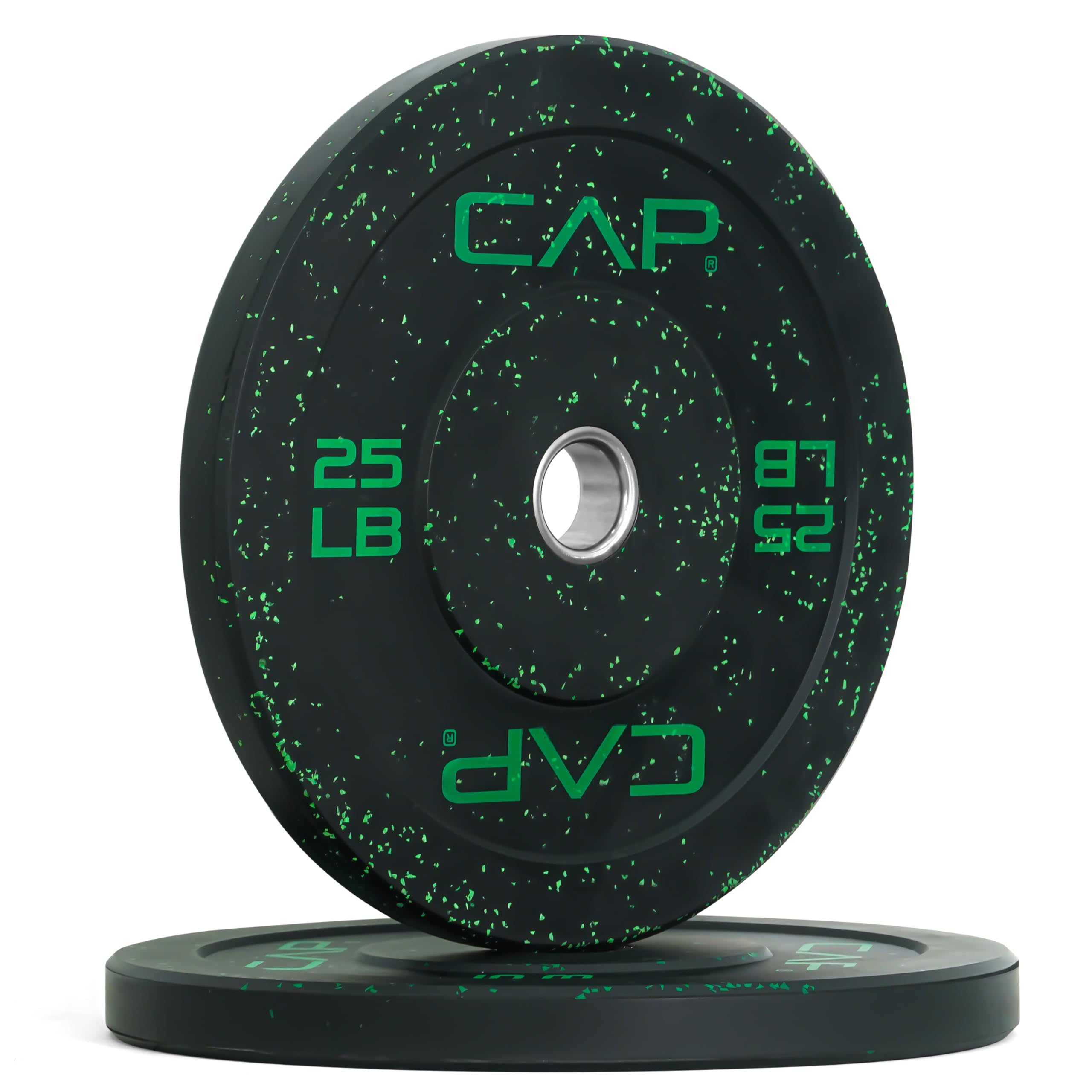 Cap Barbell Economy - Speckled Olympic Bumper Plate Set With Green Logo, Black, 25 Lb Pair