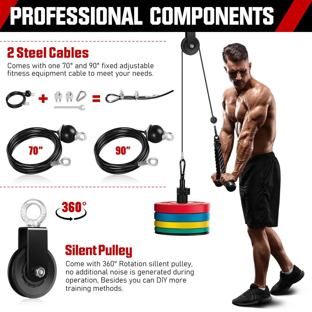 Vavosport Fitness Lat And Lift Pulley System Gym - Upgraded Lat Pull Down Cable Machine Attachments, Loading Pin, Handle And Tri