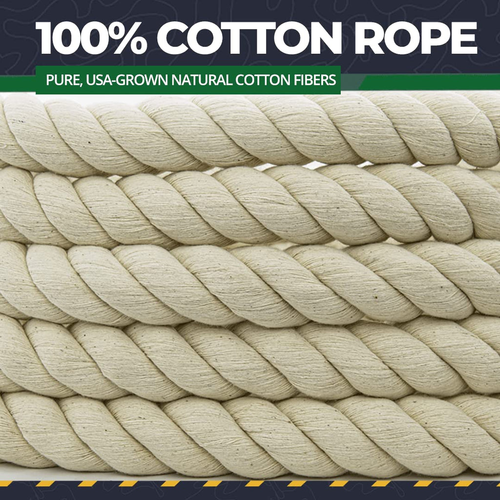 Sgt Knots Twisted 100% Cotton Rope For Diy Projects, Crafts, Commercial, Agricultural - High Strength, Low Stretch, Natural (1''