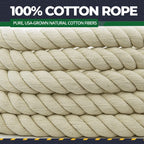 Sgt Knots Twisted 100% Cotton Rope For Diy Projects, Crafts, Commercial, Agricultural - High Strength, Low Stretch, Natural (1''