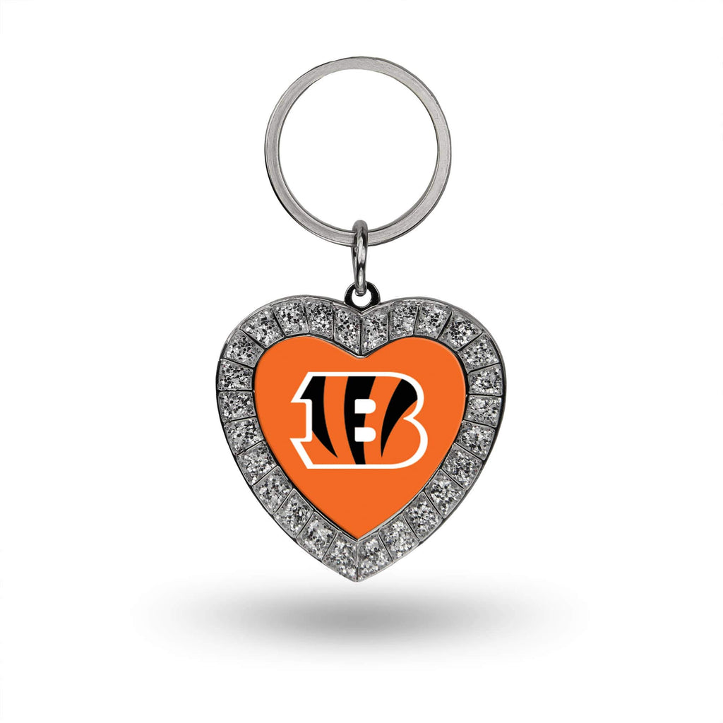 Rico Industries Nfl Cincinnati Bengals Metal Rhinestone Heart Keychain, 1.38 X 3-''