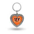 Rico Industries Nfl Cincinnati Bengals Metal Rhinestone Heart Keychain, 1.38 X 3-''
