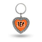 Rico Industries Nfl Cincinnati Bengals Metal Rhinestone Heart Keychain, 1.38 X 3-''