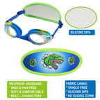 Ruigao Kids Swim Goggles Age 2-6, Toddler Goggles No Hair Pull,Child Goggles Padded Headband (1Pk Jr - Green Dino)