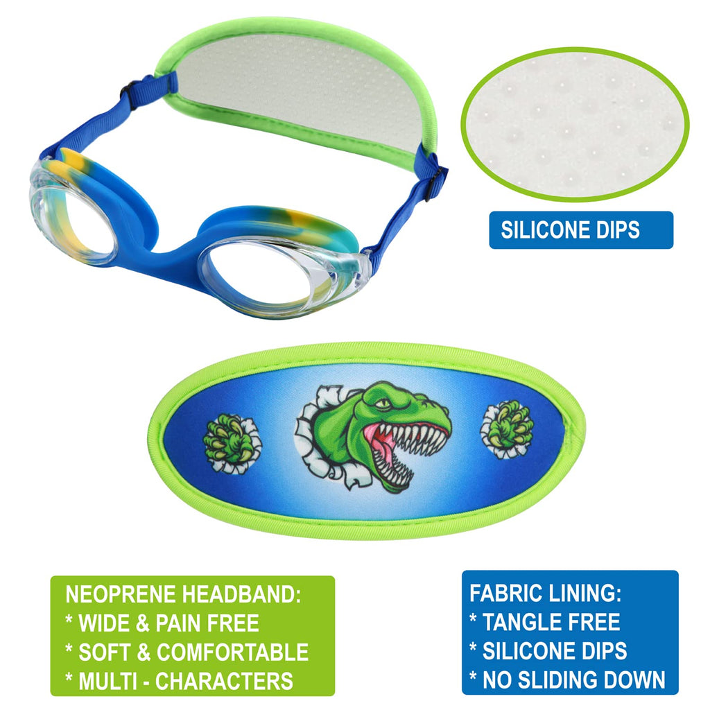 Ruigao Kids Swim Goggles Age 2-6, Toddler Goggles No Hair Pull,Child Goggles Padded Headband (2Pk Toddler - Dino & Dolphin)