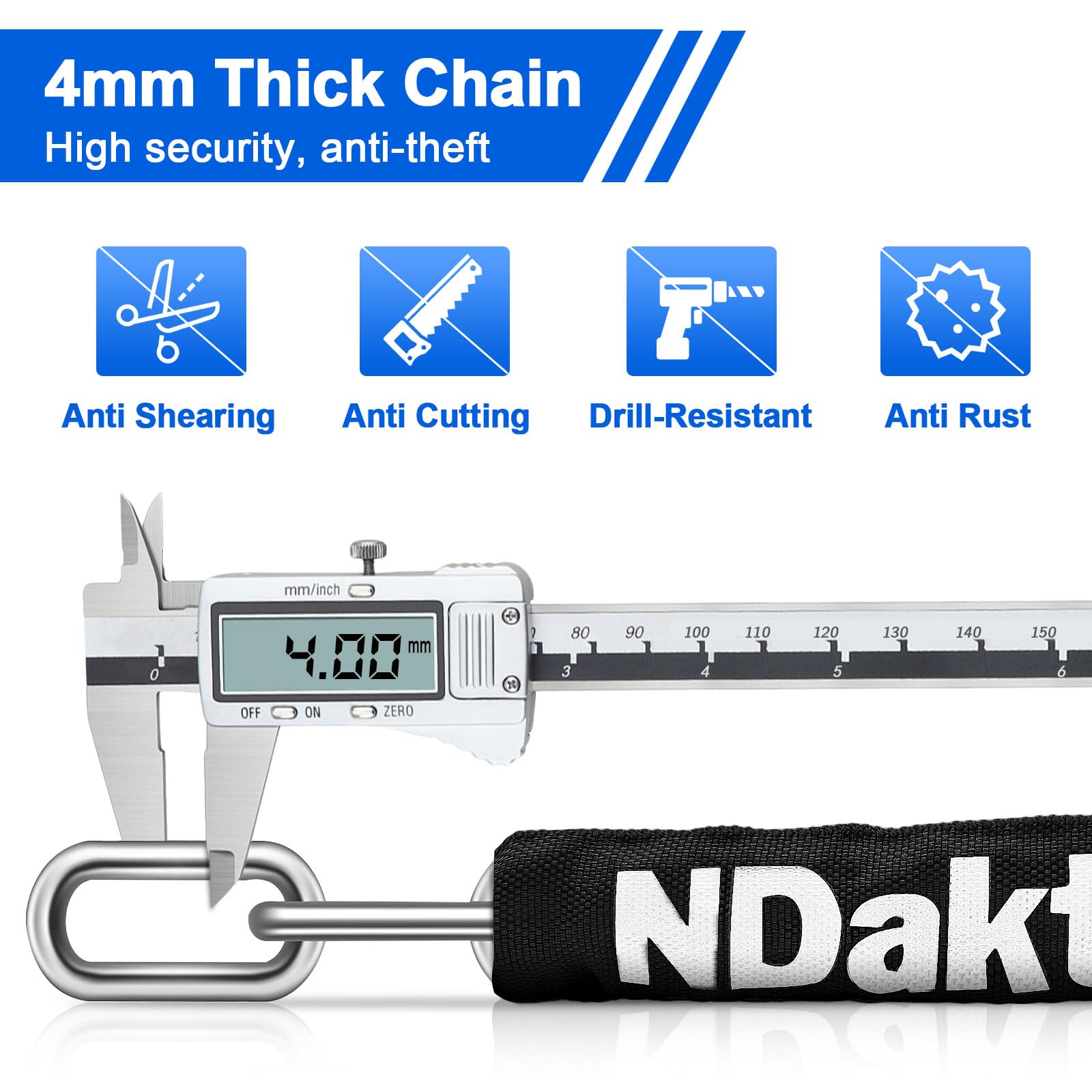 Ndakter Bike Chain Lock, 5-Digit Combination Anti-Theft Bicycle Lock, 3.2Feet Long Security Resettable Bike Locks Heavy Duty For