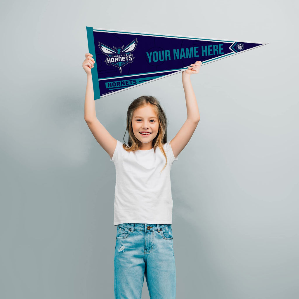 Rico Industries Nba Basketball Charlotte Hornets Personalized - Custom 12'' X 30'' Soft Felt Pennant - Ez To Hang