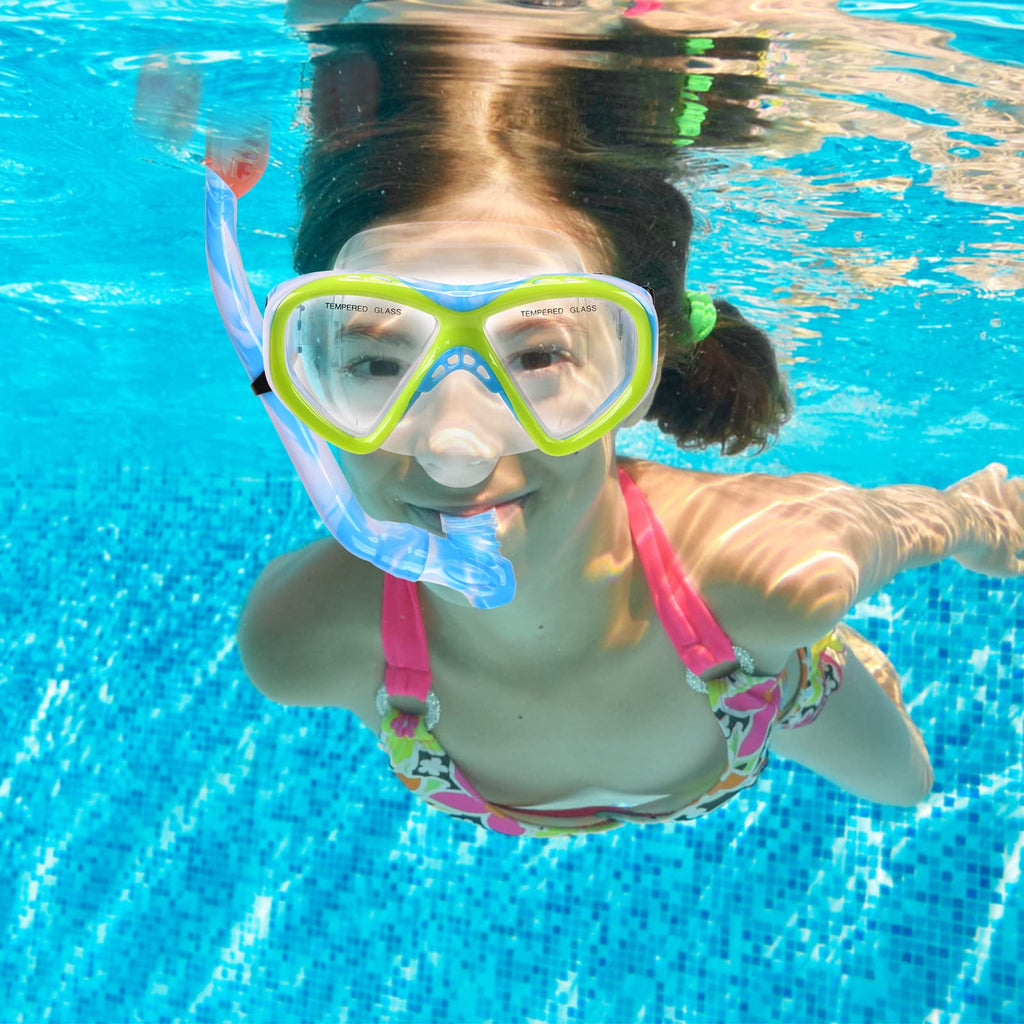 Kids Snorkel Set Dry Top Snorkeling Gear For Kids Youth Boys Girls Junior Age 5-15,Tempered Glass Swimming Diving Mask And Snork