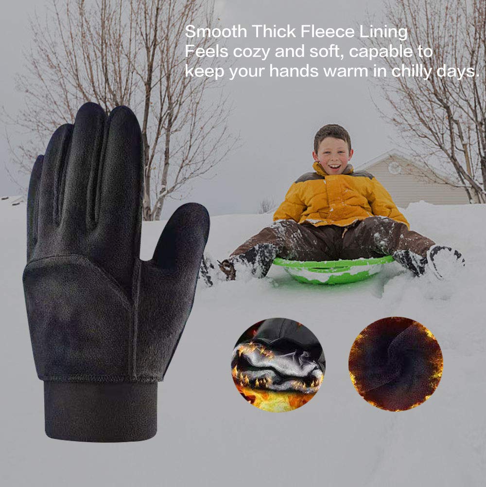 Yukiniya Kids Winter Gloves Back Water Repellent Touchscreen Warm Fleece Anti-Slip For Boys Girls 3-15 Years
