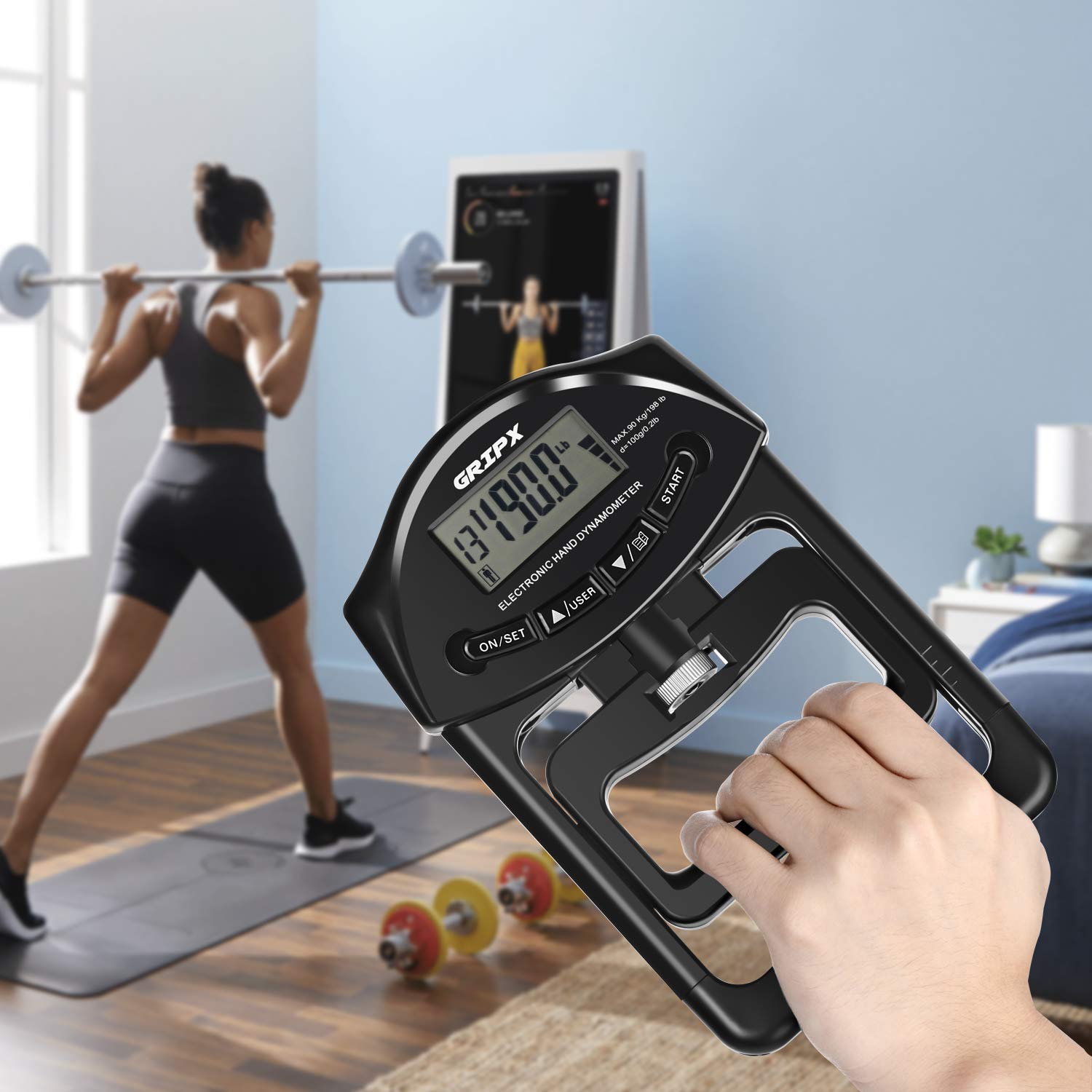 Gripx Digital Hand Dynamometer Grip Strength Measurement Meter Auto Capturing Electronic Hand Grip Power 198Lbs / 90Kgs, Black