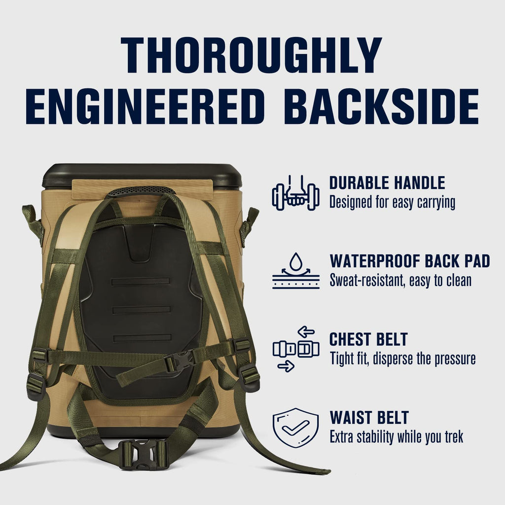 Novoto Magnetic Backpack Cooler 30 Can, Insulated Soft Cooler Bag For Men & Women, Zipperless Waterproof Soft Sided Cooler For B