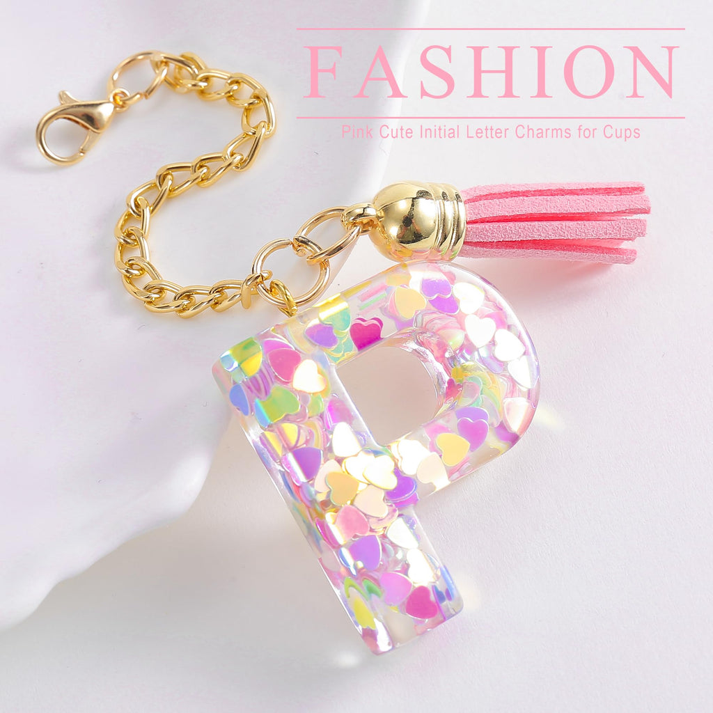 Letter Charm Accessories for Stanley Cup 1 PCS Cute Initial Keychain Handle Charm for Stanley Tumbler for Women Pink Letter P