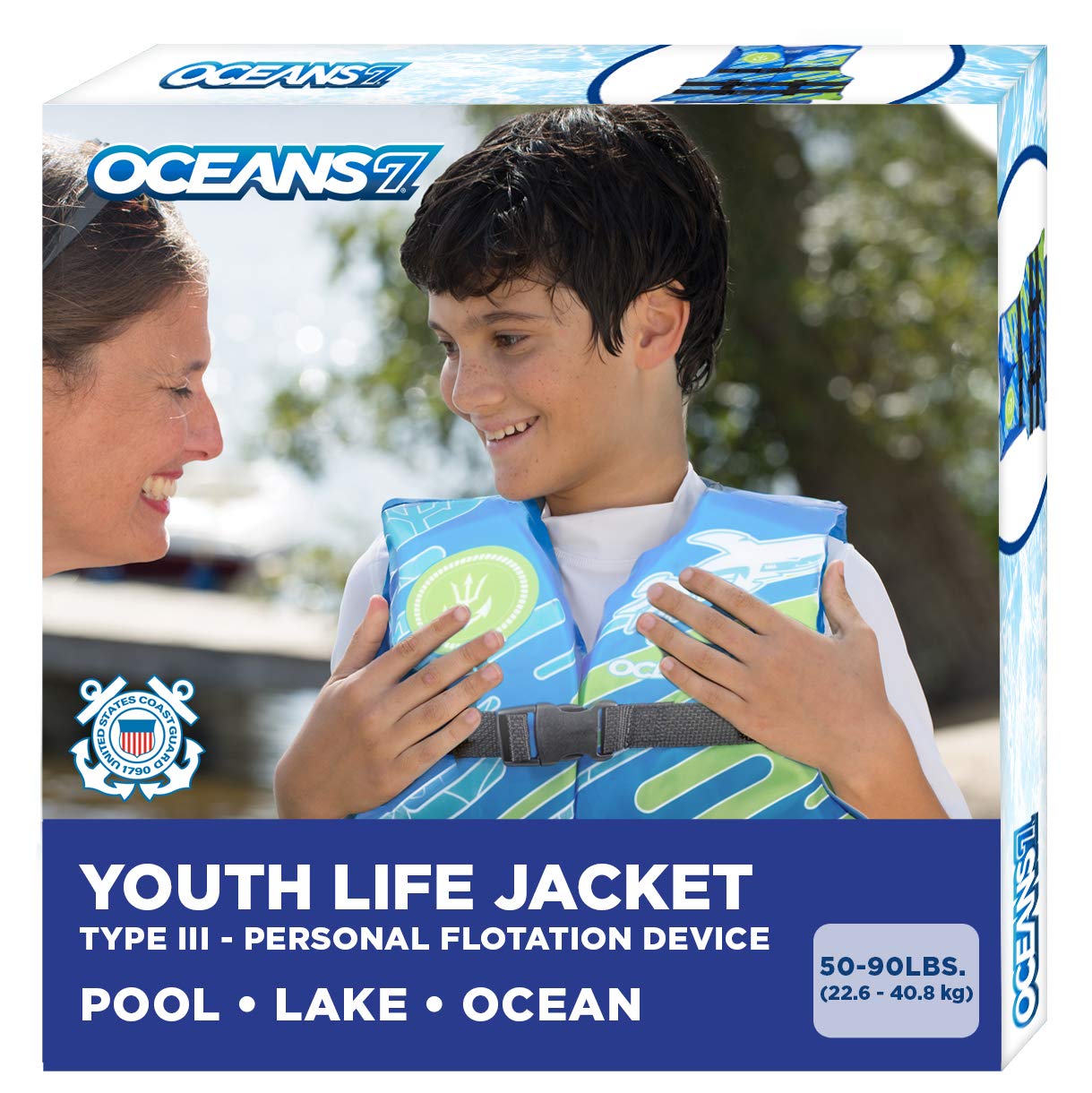 Oceans7  Us Coast Guard-Approved, Type Iii -  Youth Life Jacket  - Personal Flotation Device With With Comfortable Flex-Form-Fit
